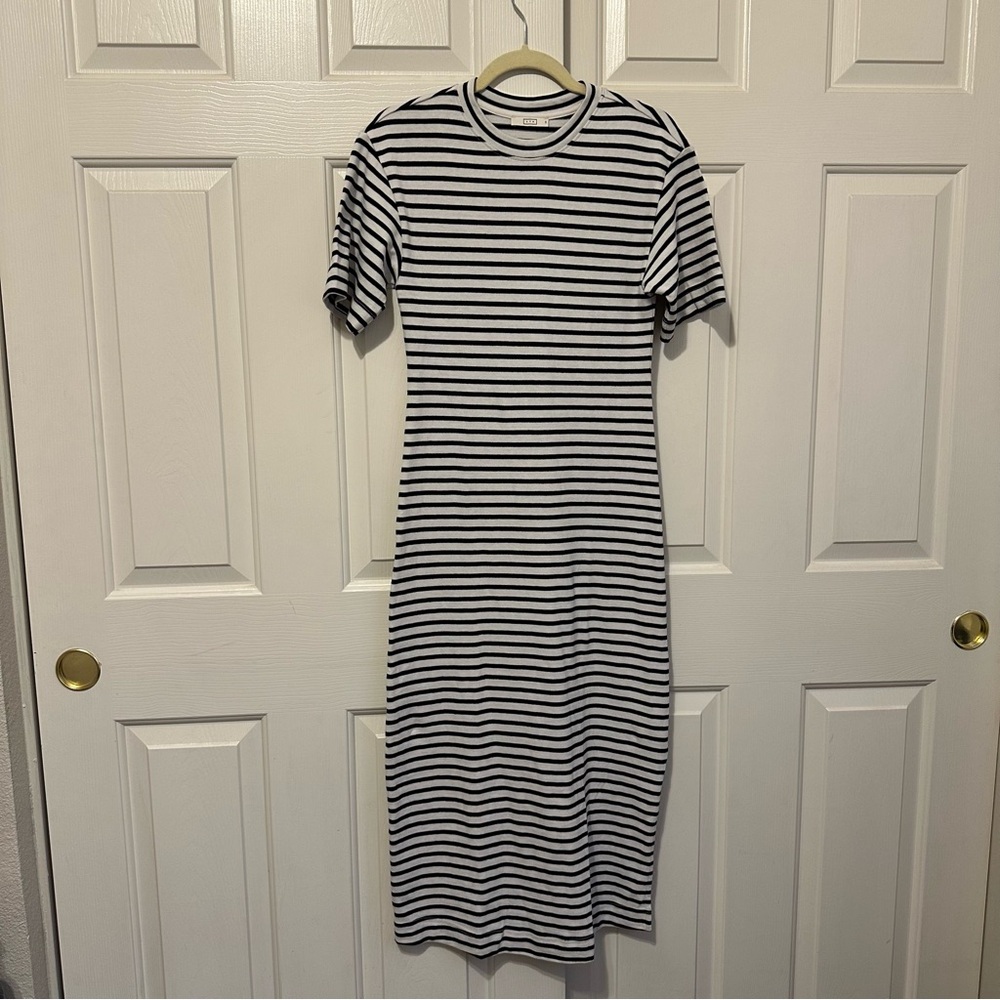 AYR Daily Practice Striped Midi Dress Sz XS Preppy Classic Luxury Nautical EUC